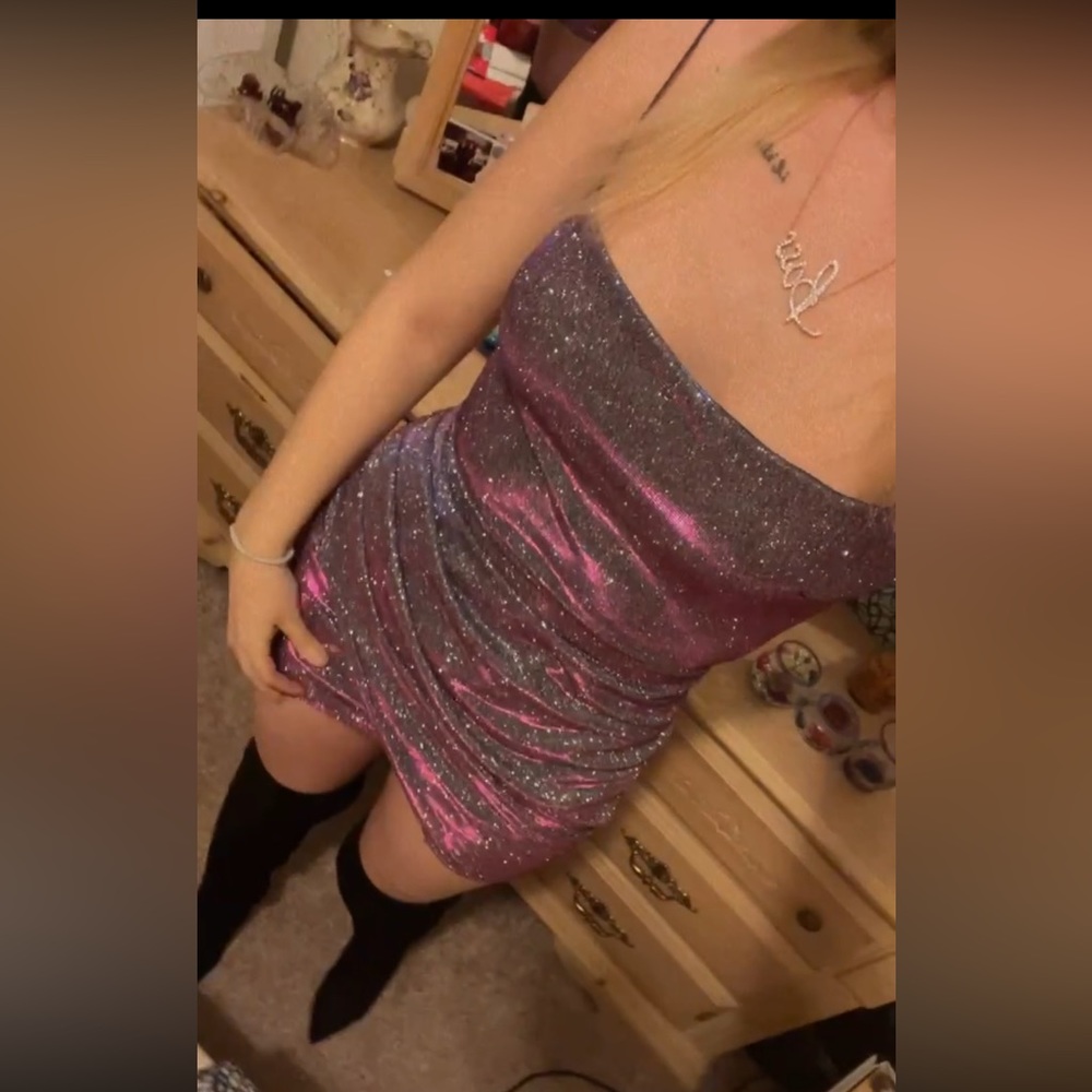 Sparkling Purple Holographic Mini Dress Medium